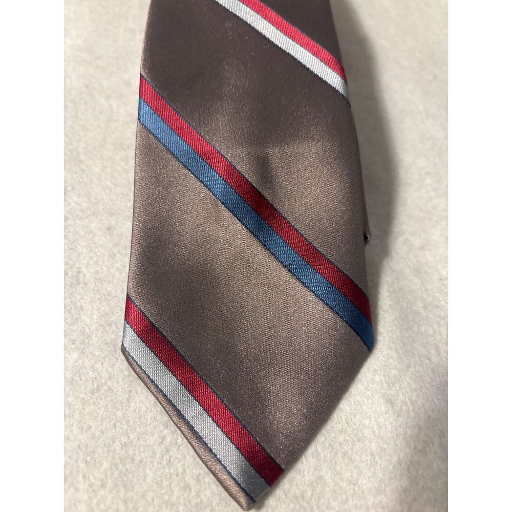 Unbranded Striped Necktie Mens One Size Brown Red Blue Silver Good Classic Satin